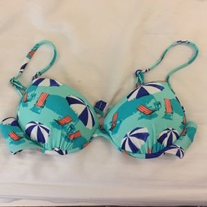 Bathing suit top, blue with cute umbrella pattern